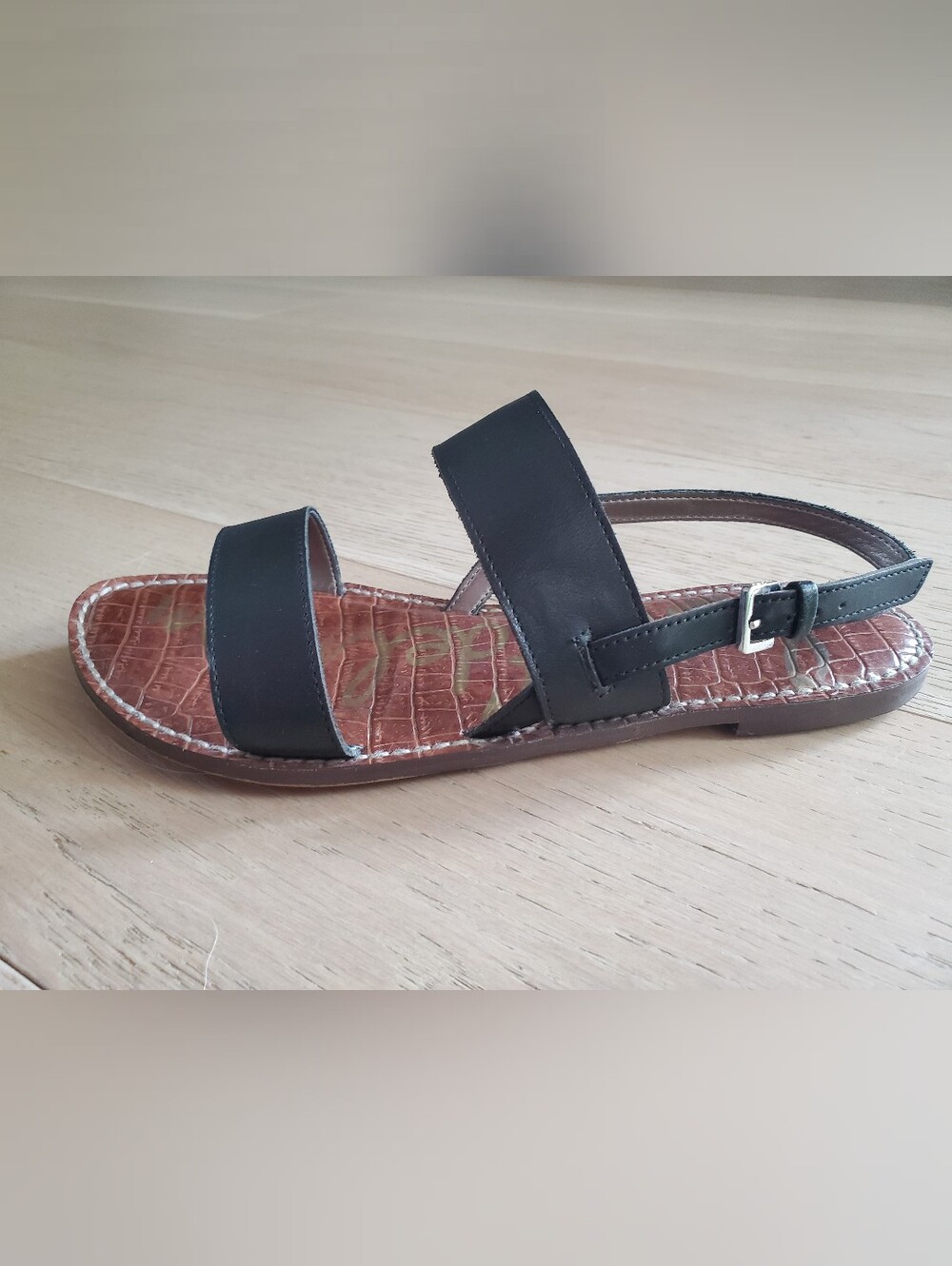 Sam Edelman Black Leather Two‑Strap Slingback Sandals